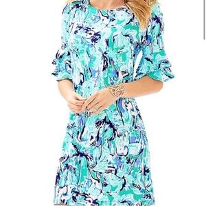 Lilly Pulitzer Lula Shift Elephant Appeal Small (4-6) 3/4 ruffle sleeves